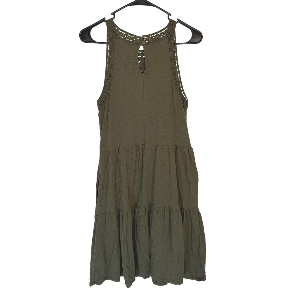 Time and Tru Women Dress Crochet Tiered XS Olive Green Boho Summer Mini - Picture 3 of 7
